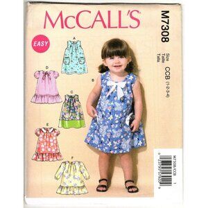 McCall's M7308 Toddler Girls 1 to 4 Dress Uncut Sewing Pattern New